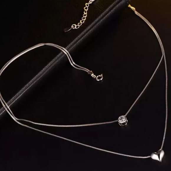 925 Sterling Silver Necklace Double Layer Chain - Picture 3 of 8